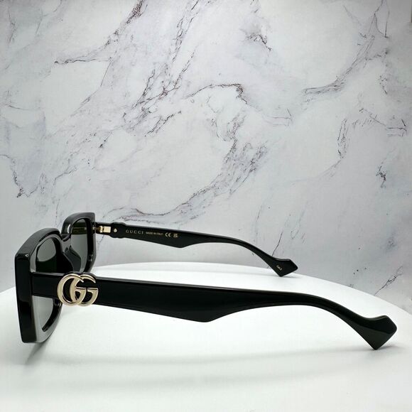 New Gucci Sunglasses Black Square Rectangular Gold Interlocking GG Metal Logo - Picture 16 of 16